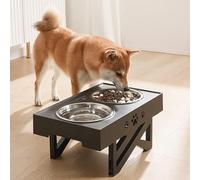 Naroote Single Dog Bowl Stand, Elevated Dog Bowls Adjustable Elevated with Stainless Steel Double Raised Dis Feeding Station for Puppy Feeder (Black)