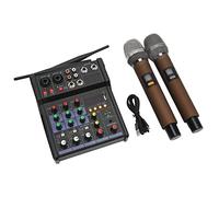 Naroote Small Stereo Mixer with Wireless Microphones for Live Streaming, Metal Small Stereo Processor for Family Karaoke Conferences, 4 Channel Mixer for Teachers' Speeches (Metal, 1 Set)