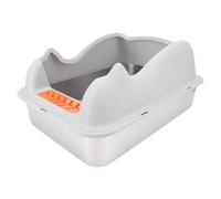 Naroote Stainless Steel Cat Litter Box, Metal Kitty Litter Tray, Large Capacity Container with Lid & Raised Fence, Ideal for Large Cats (Light Gray)