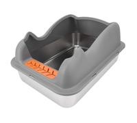Naroote Stainless Steel Cat Litter Box, Metal Kitty Litter Tray, Large Capacity Container with Lid & Raised Fence, Ideal for Large Cats (Dark Gray)