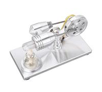 Naroote Stirling Engine, Science Projects Technology Experimental Toys, Brushed Stainless Steel Bottom Plate Engine with Thick Glass Heating Cylinder, Ideal for Physics Mechanical Learning