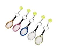 Naroote Tennis Keychain, Mini Tennis Racket 5 Pcs 3.94x1.50x0.26in Resin Mini Tennis Racket Ball Keychain Mini Keychain Pendant Key Ring for Gifts Sport Lovers