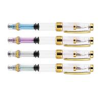 Naroote Transparent Piston Fountain Pen Set Smooth Writing Office Supplies for Gift, 4 Colors Fine Nib 0.5mm for Writing Letters and Drawing Pictures