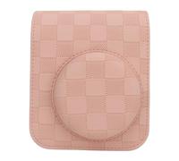 Naroote Vintage Checkerboard Plaid PU Leather Camera Case for Mini 12 - Removable Top Flap, Shoulder Strap - Suitable for Fuji Mini 12 Camera Owners (Pink)
