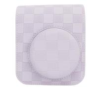 Naroote Vintage Checkerboard Plaid PU Leather Camera Case for Mini 12 - Removable Top Flap, Shoulder Strap - Suitable for Fuji Mini 12 Camera Owners (Purple)