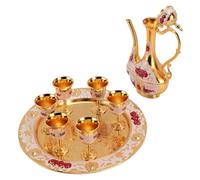 Naroote Vintage Turkish Coffee Pot Set, 6 Cups & Tray (Gold White Red) | Zinc alloy, durable, eco-friendly, for home decoration, traditional use