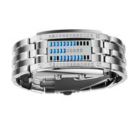 Naroote Watch for Binary Men, Watch at The Fashionable Blue Binary with Background Lighting for Outdoor Sports (Silver Small Size)