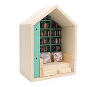 Naroote Wooden Bookshelf Mini House Kit Hand Crafted Tiny House with 200 Books and 2 Pillows for Room Study Desk Living Room Bookstore Cafe