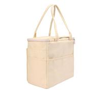 Naroote Yarn Tote, Non Woven Fabric Storage Bag 16L with Multiple Pockets and Metal Yarn Holes, Dual Zipper and Snap Closure, for Knitting Crochet Travel Home (Beige)
