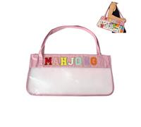 Narottl Large Capacity Mahjong Tile Bag - Transparent Waterproof Mahjong Bag with Comfortable Shoulder Strap, Holds Full American Set, Pink