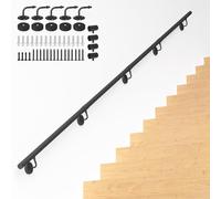 NArra 12FT Industrial Metal Stair Handrail,Round Pipe Stair Railing For Indoor/Outdoor Steps,Wall Mount Support Staircase Handrail,440LBS Load Capacity Hand Rail,Safety Grab Bar Porch Stairway Railing