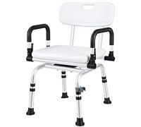NArra 360° Swivel Shower Stool, Height Adjustable Shower Chair with Backrest Armrest, Perching Stool Load up to 180kg with Non-Slip Foot Pads, Bath Chair Bathroom Aid for Pregnant, Elderly, Disabled