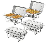 NArra 4 Pack Chafing Dish Buffet Set,9L/8QT Stainless Steel Food Warmer Set,Foldable Buffet Server Set with 2 Full Size Food Pans Set & Water Pan, 8 Half Food Pans Set for Weddings,Banquets