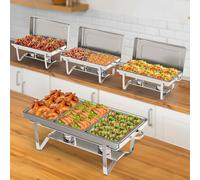 Narra 4 Pack Chafing Dishes for Buffet, 9QT Stainless Steel Catering Chafer,Multi-Size Buffet Servers,Foldable Rolled-Edge Food Warmers for Party,Wedding,Birthday(Full & 1/2 & 1/3 Size Food Pan)