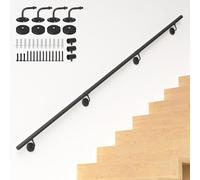 NArra 7FT Industrial Metal Stair Handrail,Round Pipe Stair Railing for Indoor/Outdoor Steps,Wall Mount Support Staircase Handrail,440LBS Load Capacity Hand Rail,Safety Grab Bar Porch Stairway Railing