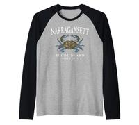 Narragansett Rhode Island Crab Town Since 1671 White Letters Raglan Baseball Tee