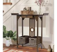 Narrow 2-Tier Entryway Console Table - Bamboo Rustic Brown, Tall Storage Desk for Foyer/Hallway (81.5x31.2x82.8 cm)