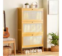 Narrow 24cm Bamboo Shoe Rack with 2-6 Doors, Adjustable Shelves for 10-18 Pairs, Entryway Storage nizer, Beige, 3 Drawer (70cm/27.6in)