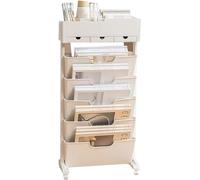 Narrow 6-Tier Height Bookshelf with Wheels, Multifunctional Storage Shelves, Utility Cart with Wheels, Mobile Book Shelf for Office, Kitchen, Classroom (Color : White)