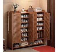 Narrow 8-Tier Shoe Cabinet with Louvered Doors, Freestanding Entryway nizer Rack for Hallway & Living Room Storage, Stylish Brown Shoe Rack