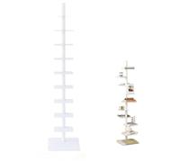 Narrow 9-Tier Bookshelf with Metal Back, Vertical Space-Saving Tower for Small Rooms, Adjustable 3-Sided Design, Slim Black Ladder Bookcase for Efficient Storage