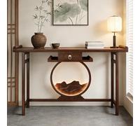 Narrow Bamboo Entryway Table with Sensor Light, Zen Style Console for Hallway Behind Sofa, Slim Accent Stand for Living Room, Compact Walnut Finish Decor, Easy Assembly Home Furniture