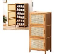 Narrow Bamboo Rattan Shoe Rack with Doors 6-Tier Freestanding Shoe Storage Cabinet Stylish Space-Saving Organizer for Entryway Modern Design for Home Décor