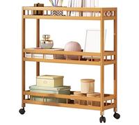 Narrow Bamboo Rolling Cart 18cm - 3-Tier Sto Trolley with 2 Lockable Wheels, Kitchen nizer for Laundry & Tight Spaces (50x18x71cm)