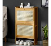 Narrow Bamboo Shoe Rack 2-3 Tier Rattan Entryway Storage Cabinet Tall Slim for Hallway Bedroom Independent (50x17x87cm)