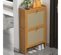 Narrow Bamboo Shoe Sto Cabinet 2 3 Freestanding Footwear with Flip Doors & Pull Down Rack for Hallways & Living Rooms (68x17x87cm)