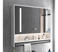 Narrow Bathroom Cabinet Wall Mounted with Smart Medicine Cabinet Defogger and Stepless Dimming Makeup Mirror Time Display