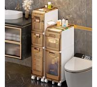 Narrow Bathroom Storage Cabinet Slim Freestanding Waterproof with Drawers & Handles for Small Spaces Ideal for Kitchen Laundry or Toilet Paper Storage