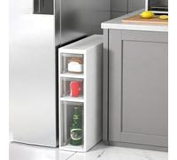 Narrow Bathroom Storage Cabinet with Rolling Cart Slim Waterproof 3-Tier for Small Spaces Ideal for Kitchen & Laundry (7.9x18.1x31.1 in)