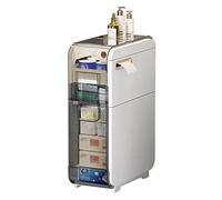 Narrow Bathroom Storage Cabinet with Transparent Drawers and Wheels, Vertical Space-Saving Unit for Toilet Paper and Bathroom Accessories, Plastic nizer.