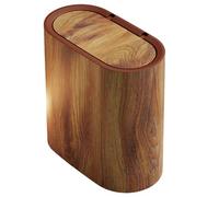 Narrow Bathroom Trash Can Bathroom Bin with Lid Waterproof & Anti-Odor Slim Trash Can With Lid, Wood Grain Plastic Waste Basket for Kitchen, Bedroom, Office, 11x11x6in