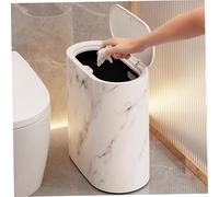 Narrow Bathroom Trash Can, Waterproof & Anti-Odor Slim Trash Can With Lid, Plastic White Marble Pattern Dust Bin, Modern Waste Basket for Kitchen, Bedroom, Office, 11x11x6in, Slim, Bathroom