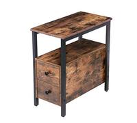 Narrow Bedside Table with 2 Wooden Drawers, Open Storage Shelf,