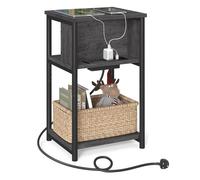 Narrow Bedside Table with Charging Station, Charcoal Grey and Ink Black