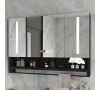 Narrow Black Bathroom Cabinet with LED Mirror Defogger Time Display & Smart Touch Switch - Wall-Mounted Storage Solution 90x13x8 for Space-Saving Elegance