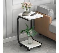 Narrow C-Shape End Table with 2-Tier Shelves - White MDF & Iron, Sofa Bedside Coffee Table, 30x30x50 cm