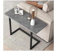 Narrow C Shaped Couch Side Table Faux Marble End Table with Steel Frame Small Snack Table for Living Room Bedroom Bedside - Stylish & Space Saving Black Design (Grey)