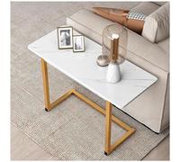Narrow C-Shaped End Table with Faux Marble Top & Steel Frame Stylish Sofa Side Table Small Snack Table for Living Room Bedroom Bedside - White