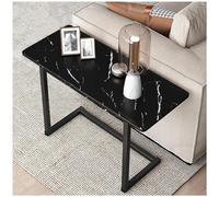 Narrow C Shaped End Table with Faux Marble Top & Sturdy Steel Frame - Modern Small Side Table for Living Room Bedroom Nightstand Space-Saving Design