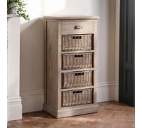 Narrow Cabinet - 1 Drawer - 4 Rattan Basket - Grey Wood