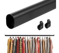 Narrow Closet Rod for Hanging Clothes - 1.1" X 0.76" Oval Closet Pole 18 to 63 Inches Adjustable, with End Supports, Ultra Sturdy & Heavy Duty, Easy to Install, Black Closet Bar for Wardrobes