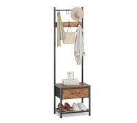 Narrow Coat Rack rustic Hall Tree 17.7"x12"x60.7" Rustic Brown | Leader Accessories metal coat stand with storage drawer 6 S-Hooks coat hat boot stand for hallway entryway cloakroom