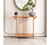 Narrow Console Table - Double Tier Wooden Sofa Side Table with Open Storage Shelves, Modern Chinese Style for Living Room, Hallway, Foyer - Solid Construction, Natural Finish, Small Size