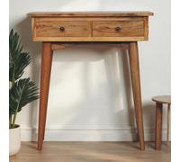 Narrow Console Table, Oak-Effect Finish, 2 Drawers, Circular Silhouette,, 30L x 70W x 78H cm, Brown Aosom UK