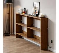 Narrow Console Table - Solid Wood Shelf Unit Anti-Dumping Design for Living Room Bedroom Kitchen - Slim Fit Behind Couch Light Walnut Finish (100x22x86.5cm)