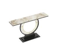 Narrow Console Table, Stone Slab Entryway Table with Rounded Corners, Metal Frame Sofa Side Table for Hallway or Living Room